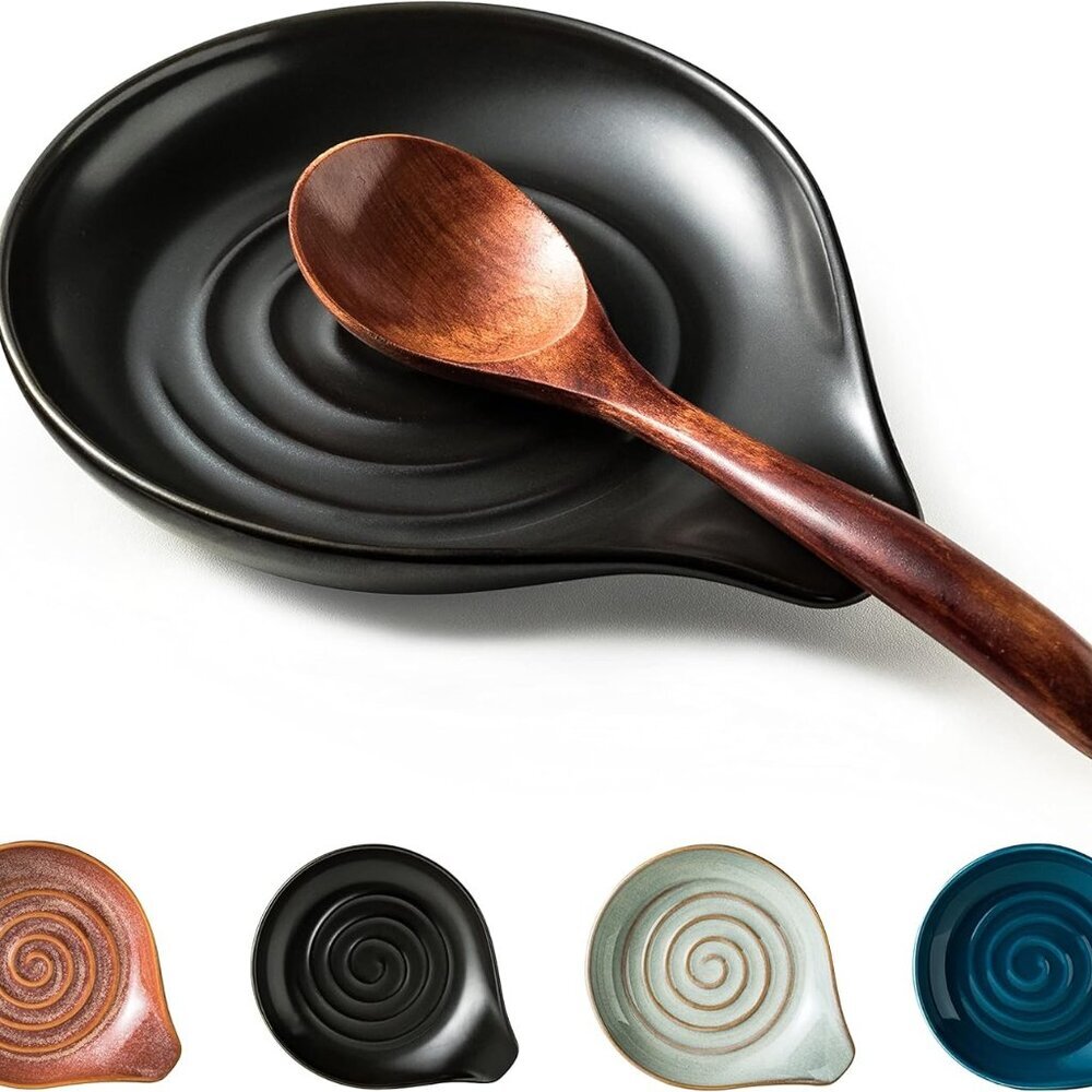 Spoon Rest, Porcelain Drip Tray for Multiple Utensils, Cooking&Large Spoon Holde